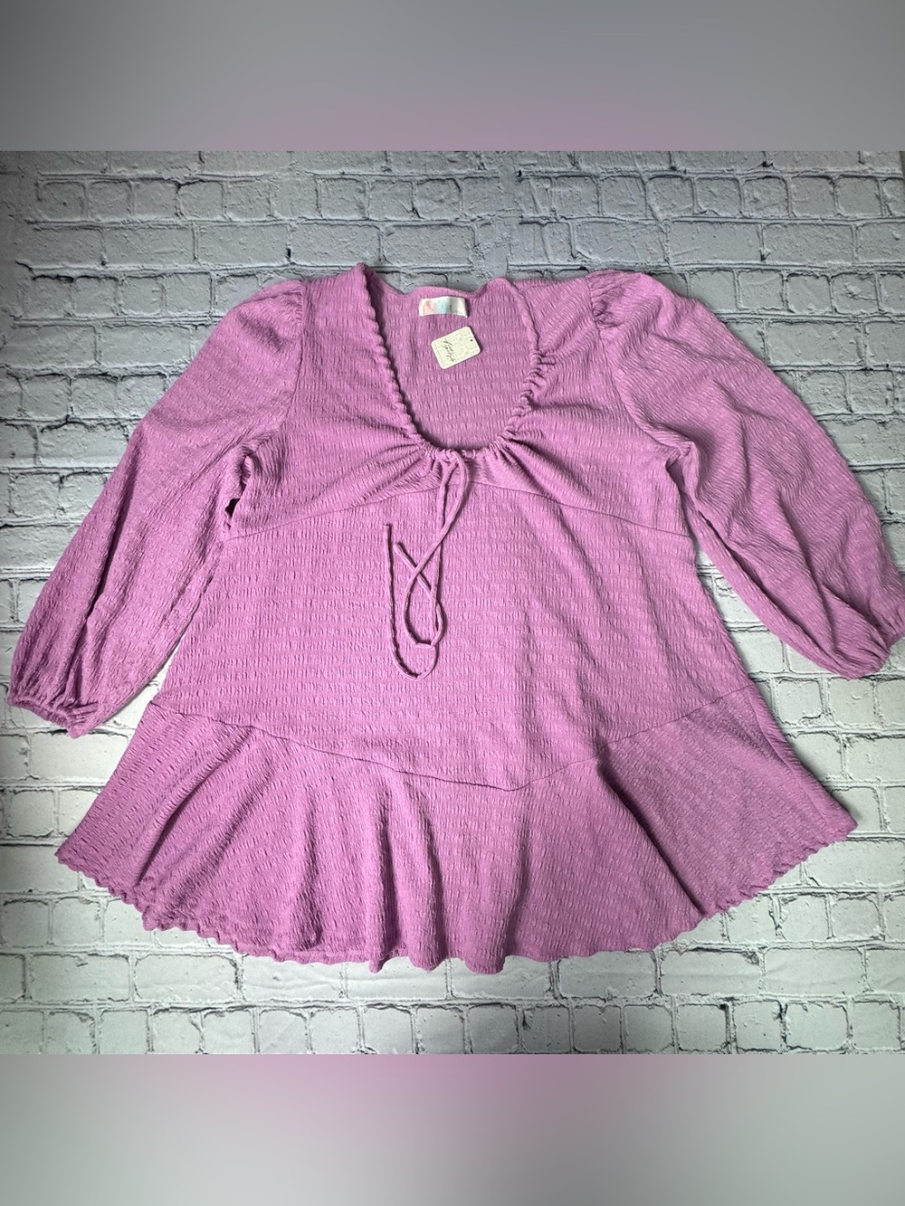 Free People Beach NWT Pink Babydoll Tie-Neck Swim Coverup Long Sleeve Size Large